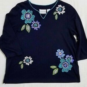 Alfred Dunner Navy Blue Embellished with Flowers Size L